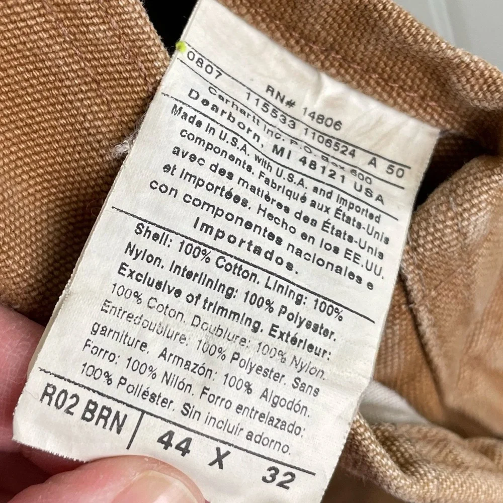 Vintage Carhartt Insulated Quilt Lined Double Knee Bib Overalls R02 Size 44 x 32
